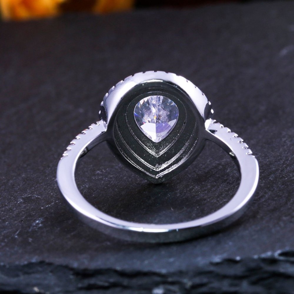 Wedding Large Pear Double Layer Water Drop Silver Ring for Women, VIP505 - Picture 4 of 10